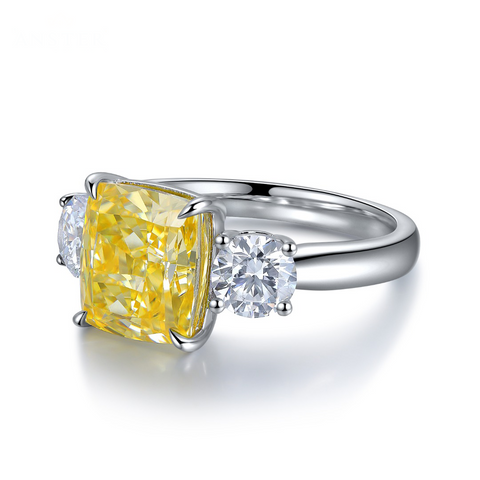 Etoilier 925 Sterling Silver Zircon Ring, Asscher Cut Simulation Yellow Diamond