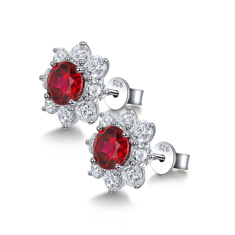 Etoilier Zircon 925 Sterling Silver Round Cut Synthetic Ruby Earring