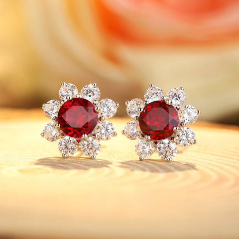 Etoilier Zircon 925 Sterling Silver Round Cut Synthetic Ruby Earring