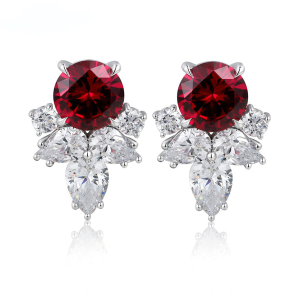 Emerald shops & Ruby Flower Earring- 925 Sterling Silver- Cubic Zirconia