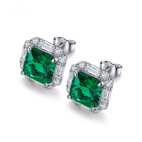 Etoilier 925 Sterling Silver Asscher Cut Synthetic Emerald Earring