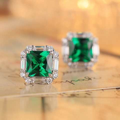 Etoilier 925 Sterling Silver Asscher Cut Synthetic Emerald Earring