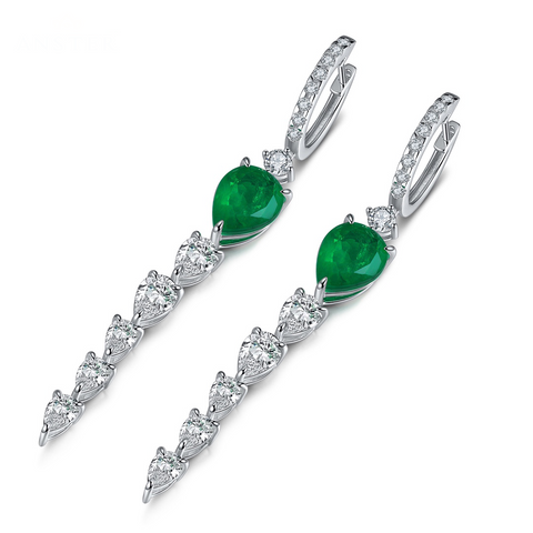 Etoilier Zircon 925 Sterling Silver Pear Cut Synthetic Emerald Earring