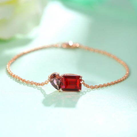 Etoilier 925 Sterling Silver Gold Plated Emerald Cut Synthetic Ruby Bracelet