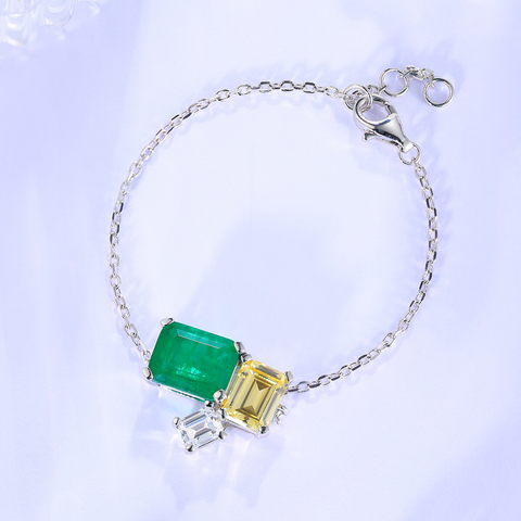 Etoilier 925 sterling silver Synthetic Asscher Cut Emerald Bracelet