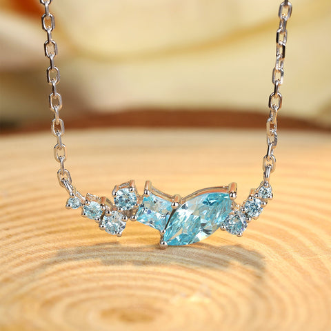 Etoilier 925 Sterling Silver Synthetic Aquamarine Necklace, Multiple Stones Pendant