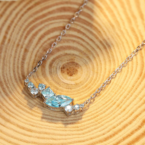 Etoilier 925 Sterling Silver Synthetic Aquamarine Necklace, Multiple Stones Pendant