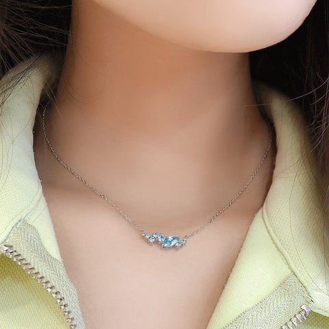 Etoilier 925 Sterling Silver Synthetic Aquamarine Necklace, Multiple Stones Pendant