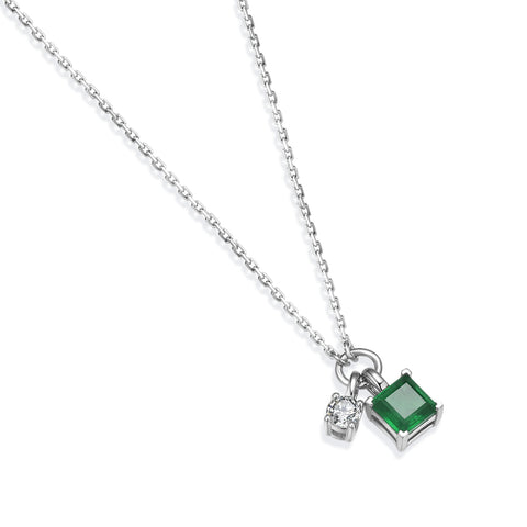 Etoilier 925 Sterling Silver Princess Cut Synthetic Emerald Necklace Pendant
