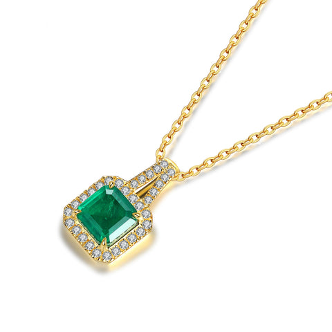 Etoilier 925 Sterling Silver Zircon Necklace Pendant, Asscher Cut Simulation Emerald