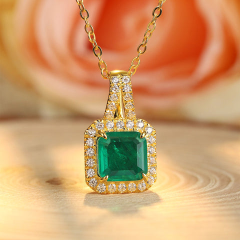 Etoilier 925 Sterling Silver Zircon Necklace Pendant, Asscher Cut Simulation Emerald