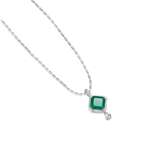 Etoilier 925 Sterling Silver Asscher Cut Synthetic Emerald Pendant