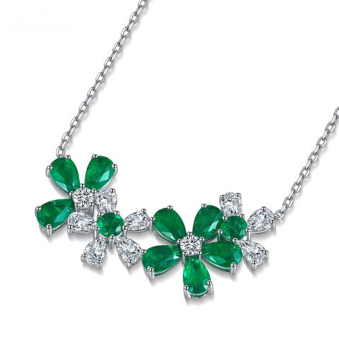 Etoilier Zircon 925 Sterling Silver Synthetic Emerald Necklace, Multiple Stones Pendant