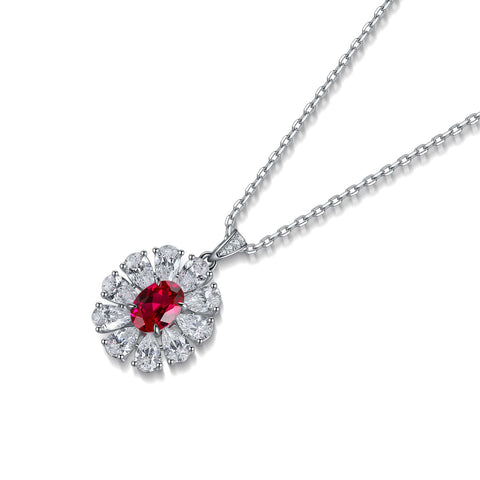 Etoilier Zircon 925 Sterling Silver Oval Cut Synthetic Ruby Necklace Pendant