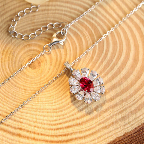 Etoilier Zircon 925 Sterling Silver Oval Cut Synthetic Ruby Necklace Pendant