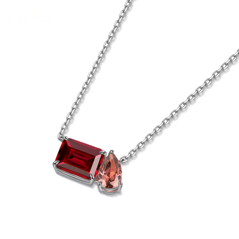 Etoilier 925 Sterling Silver Gold Plated Emerald Cut Synthetic Ruby Necklace Pendant