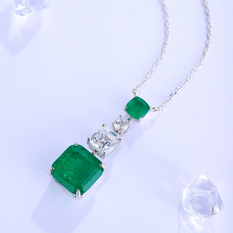 Etoilier 925 Sterling Silver Zircon Necklace Pendant, Asscher Cut Simulation Emerald