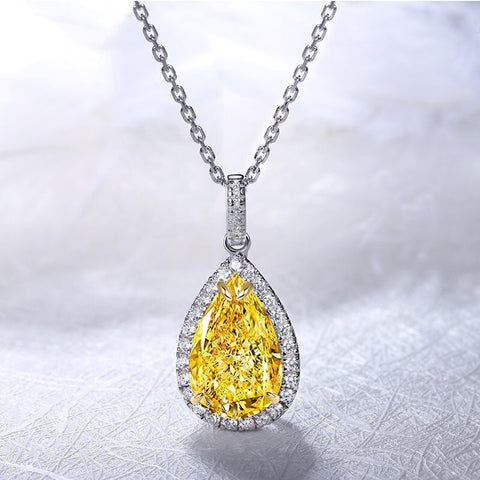 Etoilier Zircon 925 Sterling Silver Necklace Pendant, Simulation Pear Cut Diamond