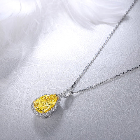 Etoilier Zircon 925 Sterling Silver Necklace Pendant, Simulation Pear Cut Diamond