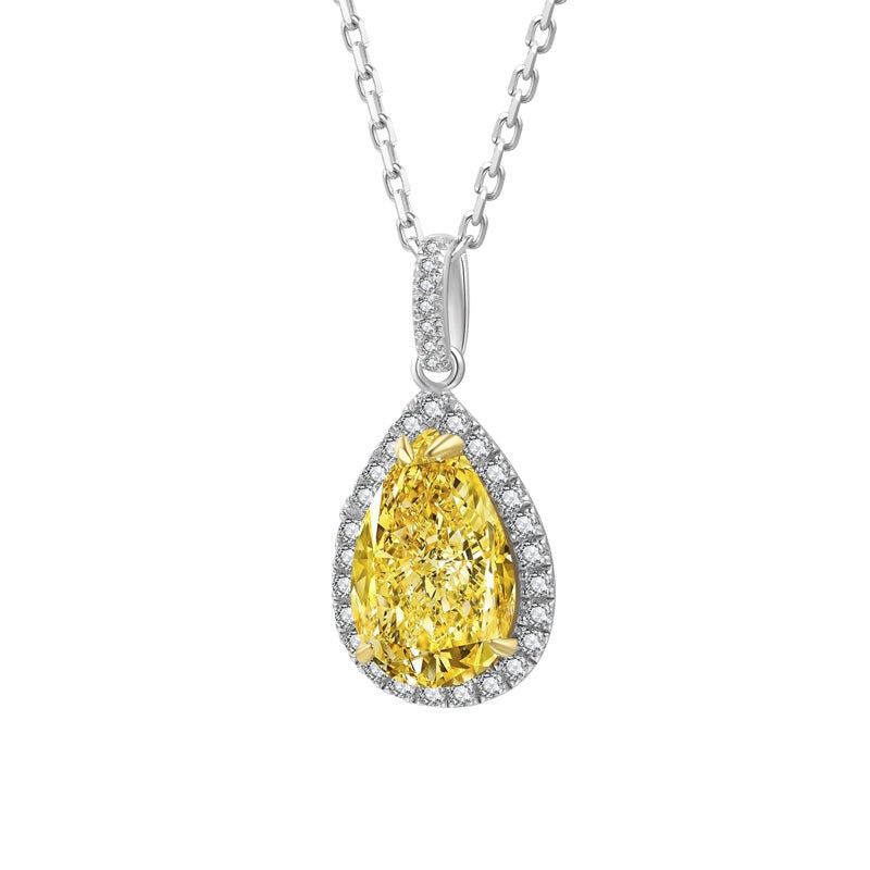 Etoilier Zircon 925 Sterling Silver Necklace Pendant, Simulation Pear Cut Diamond