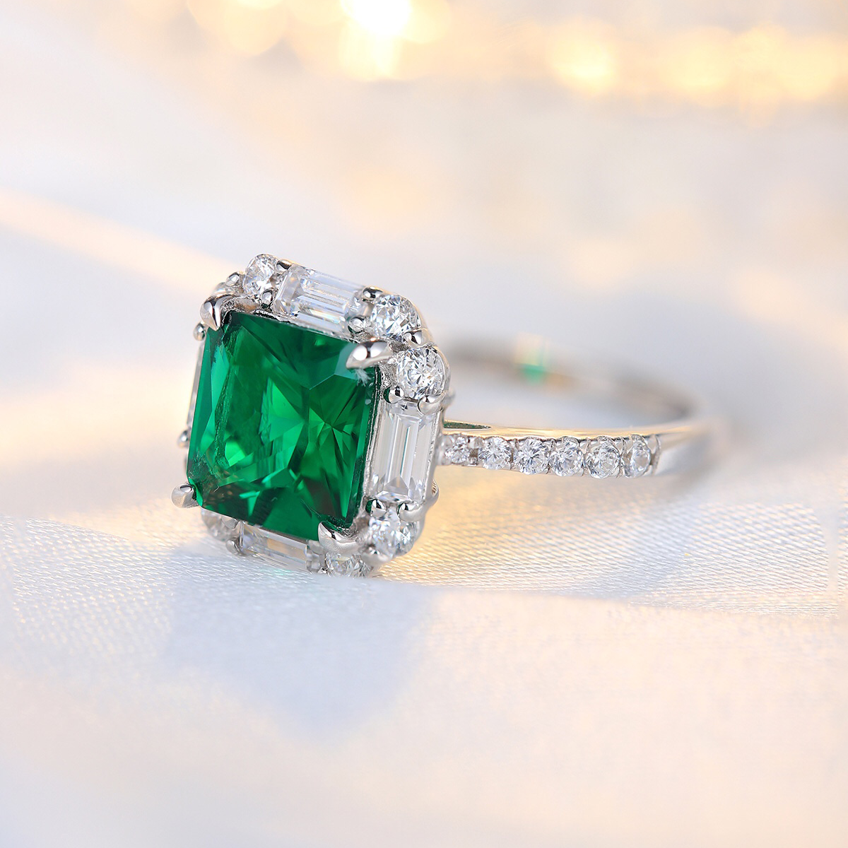 2.0ct asscher cut green simulated emerald 14k white gold anniversary  engagement ring size 10.25 - Walmart.com
