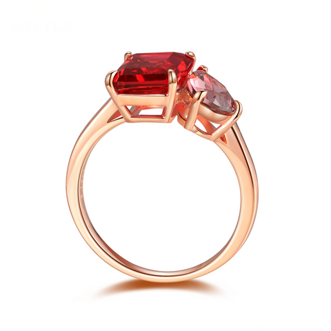 Etoilier 925 Sterling Silver Gold Plated Emerald Cut Synthetic Ruby Ring