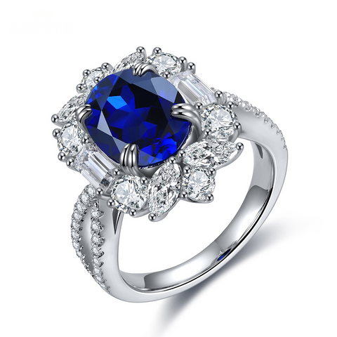 Etoilier Zircon 925 Sterling Silver Oval Cut Synthetic Emerald/Sapphire/Ruby Ring, Three Colors Optional