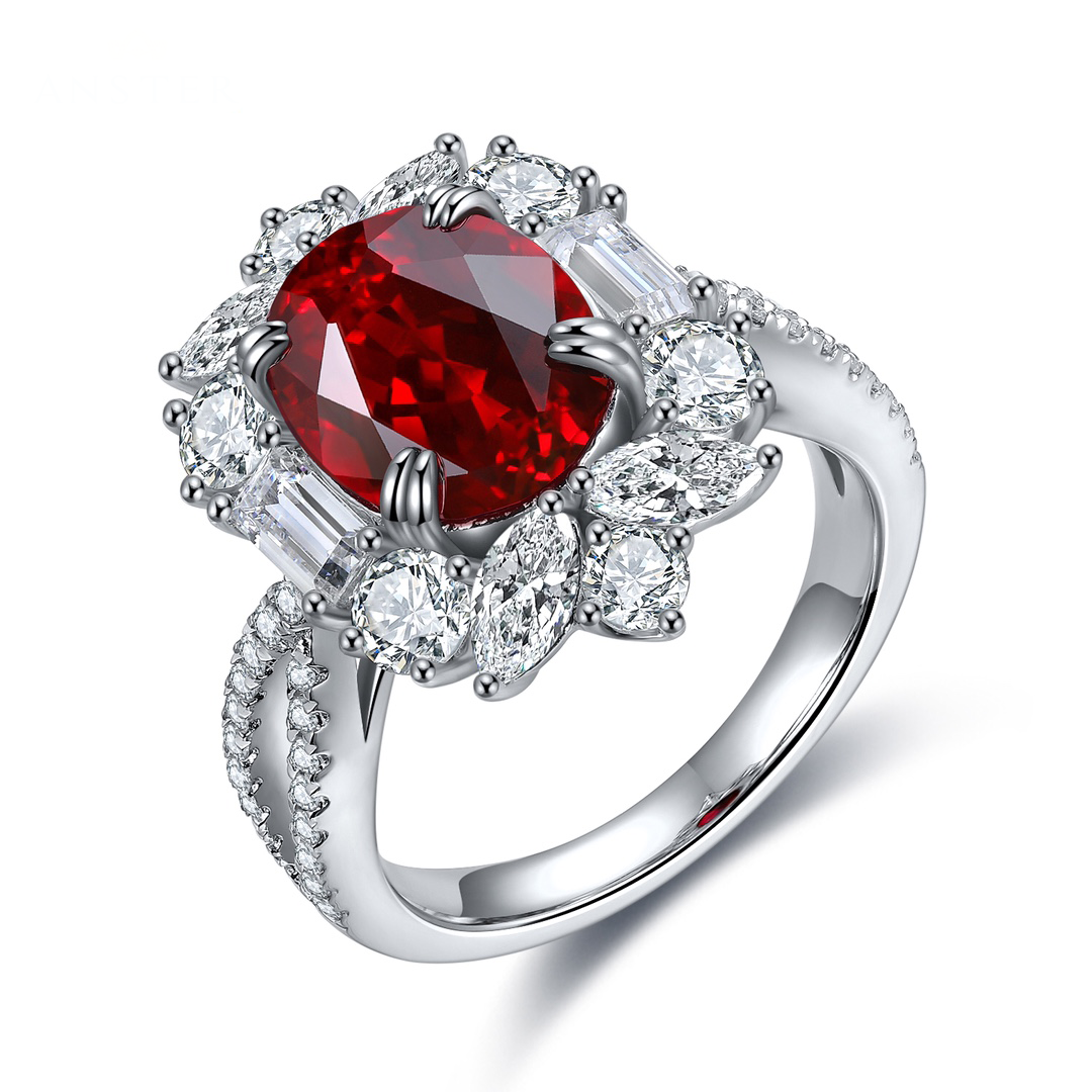 Etoilier Zircon 925 Sterling Silver Oval Cut Synthetic Emerald/Sapphire/Ruby Ring, Three Colors Optional