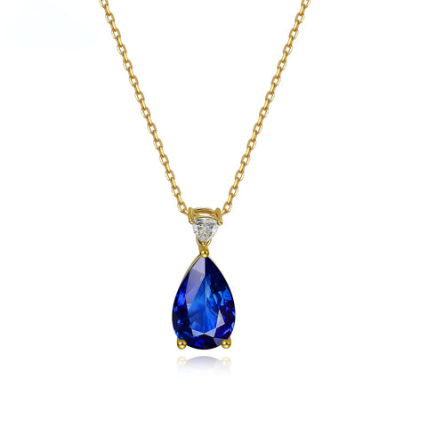 Etoilier Lab Created Sapphire Necklace, 18K Gold Pear Cut Pendant