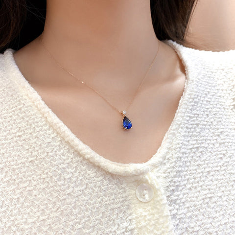 Etoilier Lab Created Sapphire Necklace, 18K Gold Pear Cut Pendant