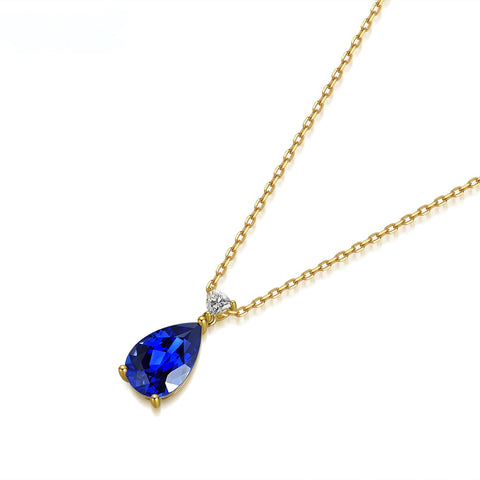 Etoilier Lab Created Sapphire Necklace, 18K Gold Pear Cut Pendant