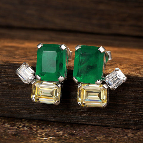 Etoilier 925 Sterling Silver Emerald Cut Synthetic Emerald Earring