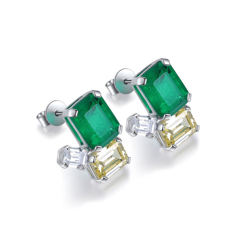 Etoilier 925 Sterling Silver Emerald Cut Synthetic Emerald Earring