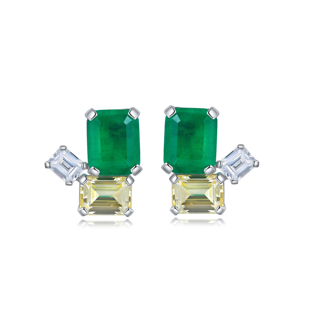 Etoilier 925 Sterling Silver Emerald Cut Synthetic Emerald Earring