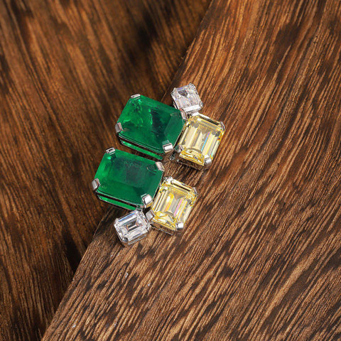 Etoilier 925 Sterling Silver Emerald Cut Synthetic Emerald Earring