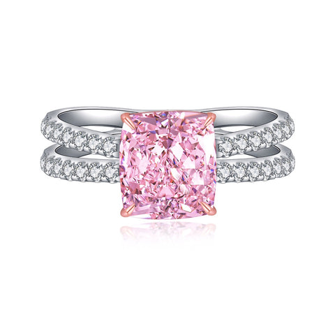 Etoilier 925 Sterling Silver Zircon Ring 2 Cycles , Asscher Cut Simulation Pink Diamond