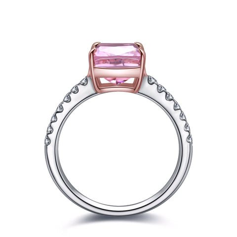 Etoilier 925 Sterling Silver Zircon Ring 2 Cycles , Asscher Cut Simulation Pink Diamond