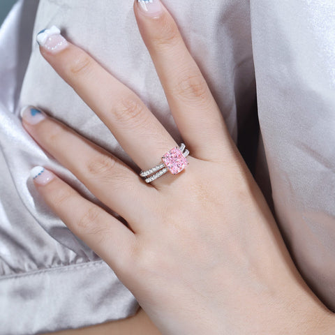 Etoilier 925 Sterling Silver Zircon Ring 2 Cycles , Asscher Cut Simulation Pink Diamond