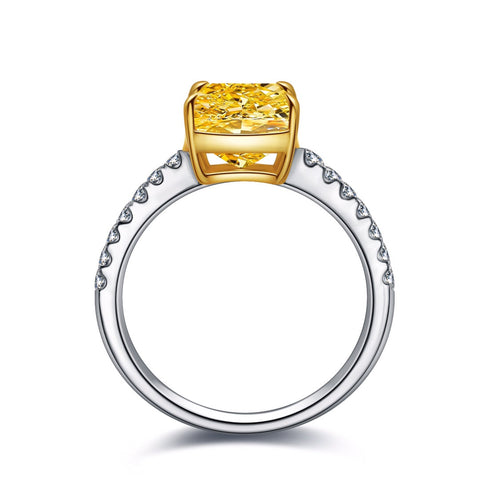 Etoilier Zircon Ring 925 Sterling Silver 2 Cycles Style, Asscher Cut Simulation Yellow Diamond