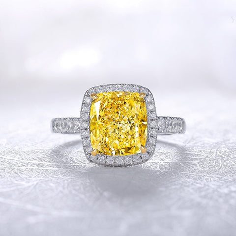 Etoilier 925 Sterling Silver Zircon Ring, Asscher Cut Simulation Yellow Diamond