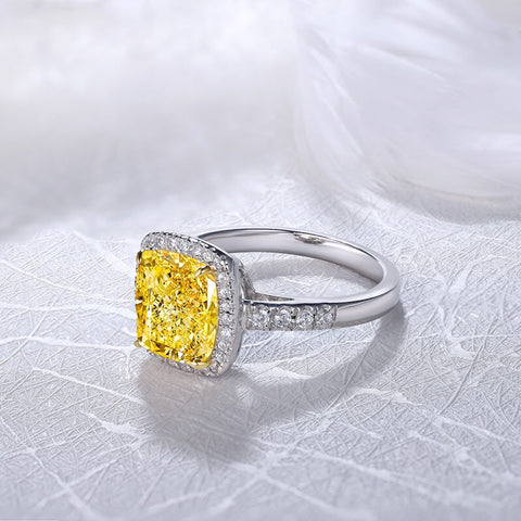 Etoilier 925 Sterling Silver Zircon Ring, Asscher Cut Simulation Yellow Diamond