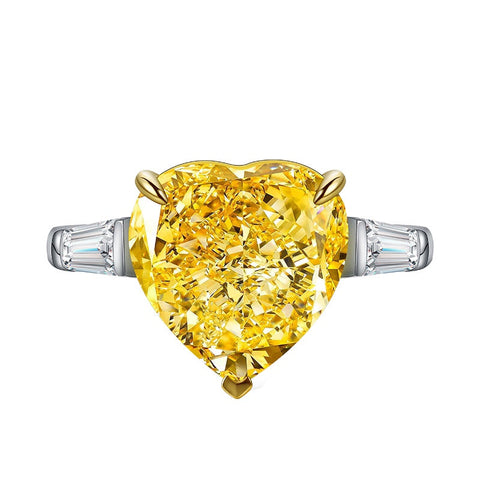 Etoilier Zircon Ring 925 sterling silver, Heart Cut Simulation Yellow Diamond