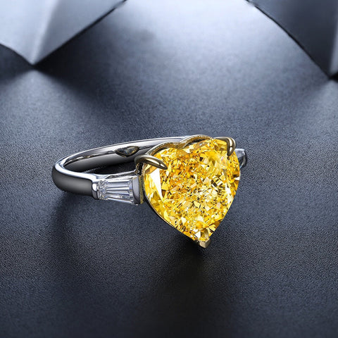 Etoilier Zircon Ring 925 sterling silver, Heart Cut Simulation Yellow Diamond