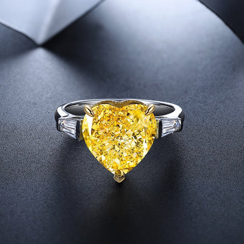 Etoilier Zircon Ring 925 sterling silver, Heart Cut Simulation Yellow Diamond