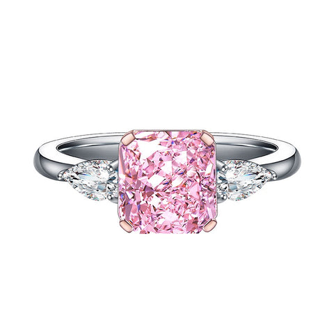 Etoilier 925 Sterling Silver Zircon Ring, Asscher Cut Simulation Pink Diamond