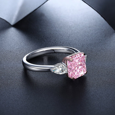 Etoilier 925 Sterling Silver Zircon Ring, Asscher Cut Simulation Pink Diamond