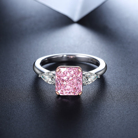 Etoilier 925 Sterling Silver Zircon Ring, Asscher Cut Simulation Pink Diamond