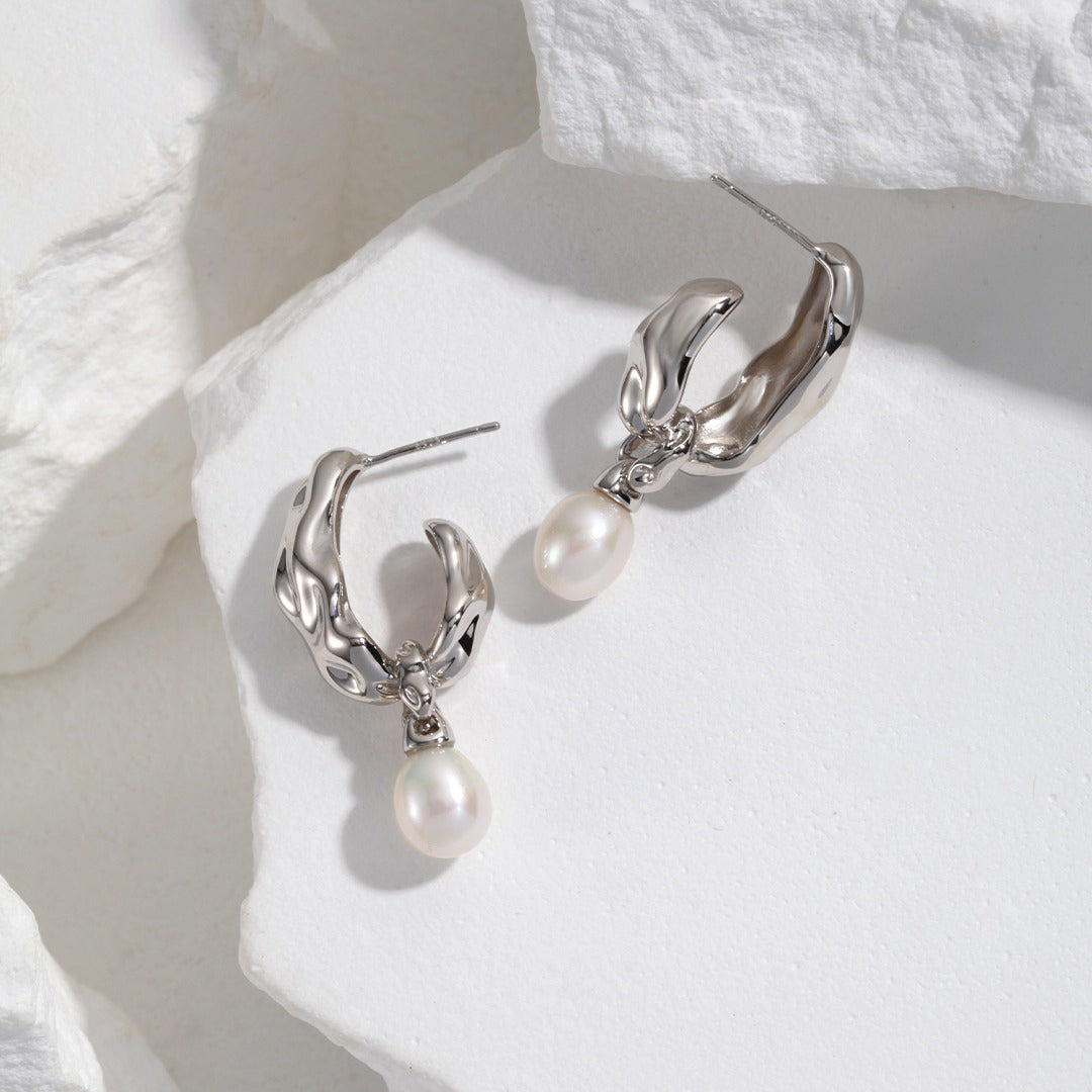 Etoilier 925 Sterling Silver Pearl Scarf Style Earring, Color Silver/Gold Plated