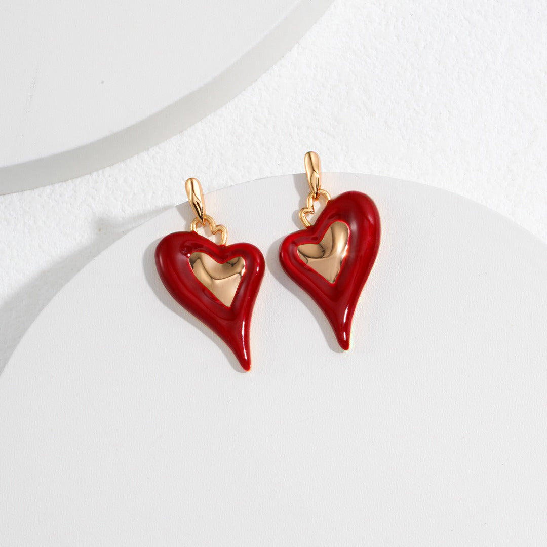 S925 Sliver Stone Heart Earring, Color Gold Plated - etoilier