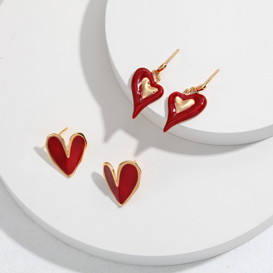 S925 Sliver Stone Heart Earring, Color Gold Plated - etoilier